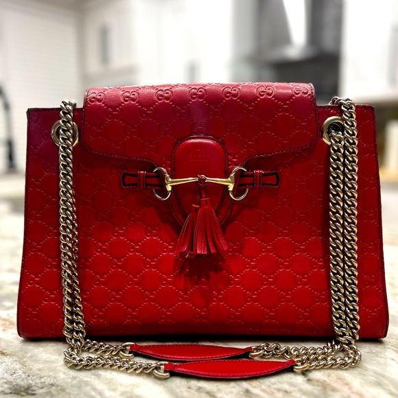 Gucci Authentic Guccissima Horsebit Large Red Leather Emily Bag - Picture 3 of 12